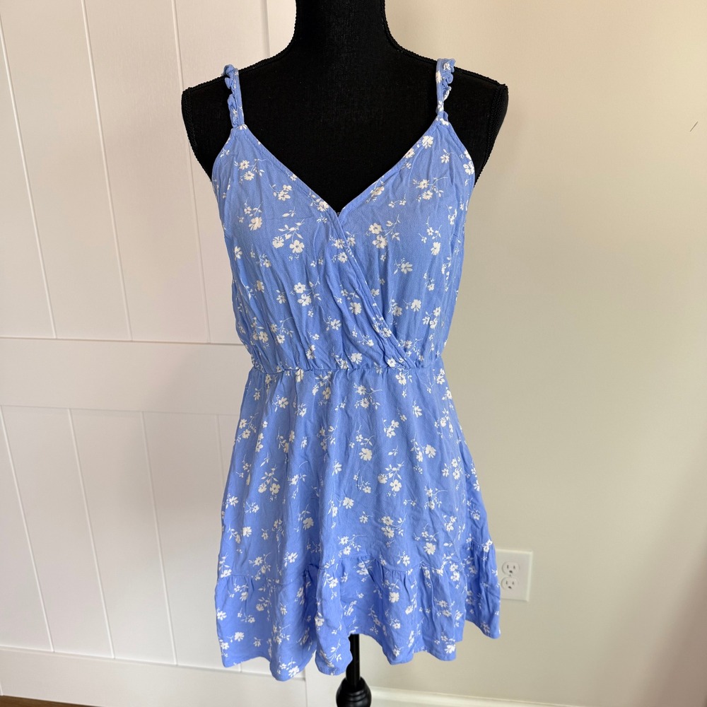 Altar'd State Blue Floral Surplice Mini Dress Ruffle Straps V-Neck Size L